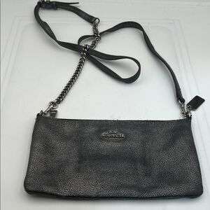 Coach Black/ silver Pebbled Leather Wristlet Zip Pouch Silver Hardware